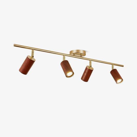 Rowan Ceiling Light | Wooden Finish & Gold Frame | Multiple Heads Available