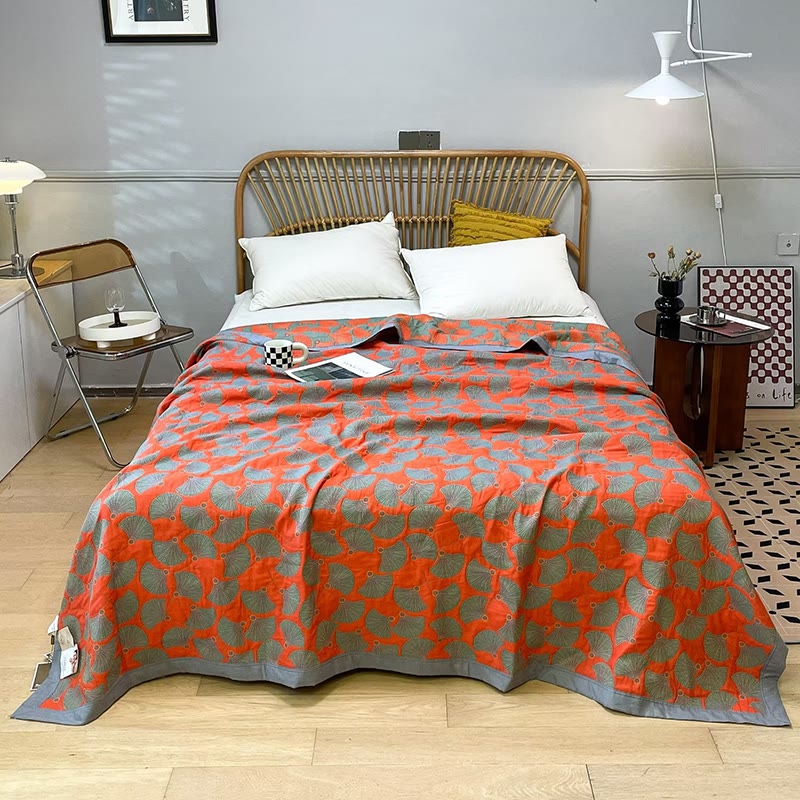 Ginkgo Leaf Reversible Quilt | 100% Organic Cotton | Full/Queen/King Sizes Available