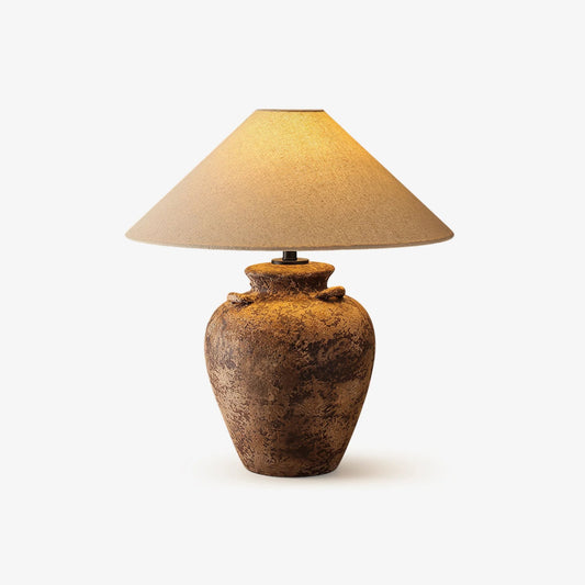 Vintage Terracotta Vase Table Lamp | Weathered Ceramic & Beige Shade | 45cm Diameter