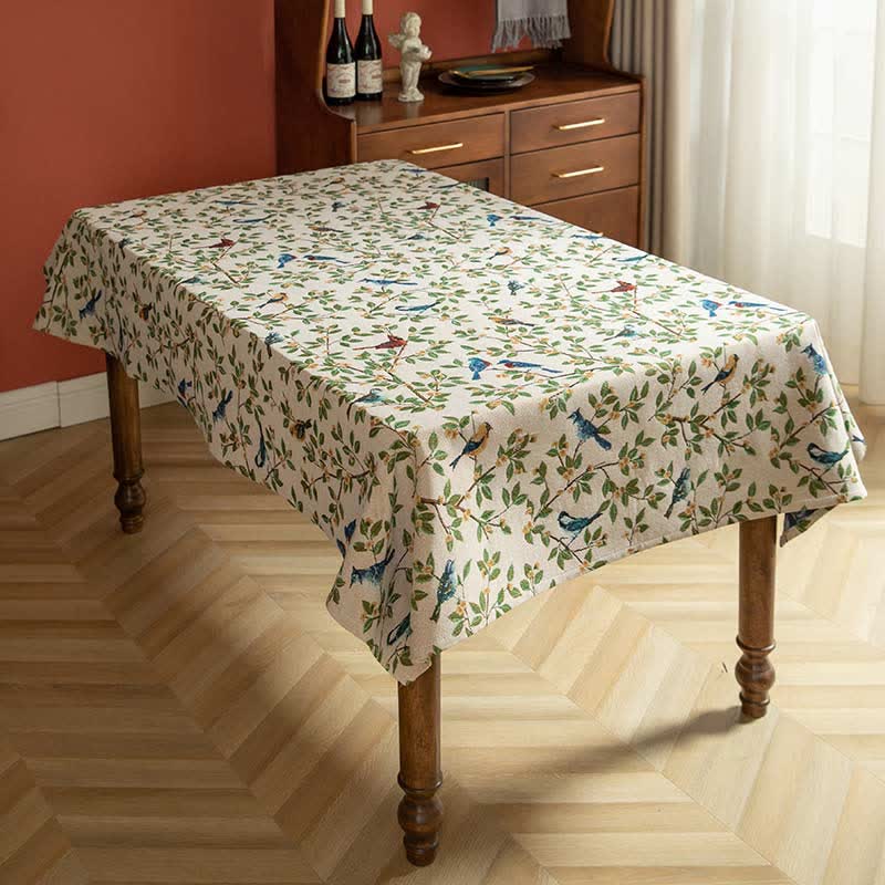 Pastoral Table Cover | Polyester Flower & Bird Print | Multiple Sizes