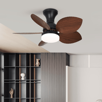 Floriva Blossom Ceiling Fan | Wooden Blades & Glass Lights | Black or Walnut Wood