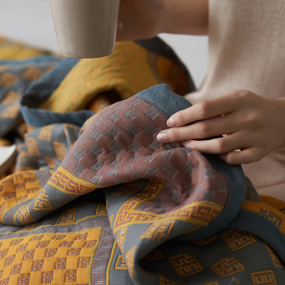 Cotton Gauze Quilt Set | 100% Organic Cotton | Retro Print with Pillowcases