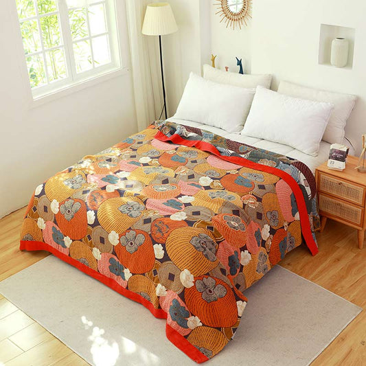 Reversible Cotton Gauze Quilt | Colorful Persimmon | Available in Full, Queen, King Sizes