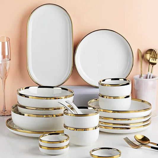 Dinnerware Set | Porcelain | White and Gold