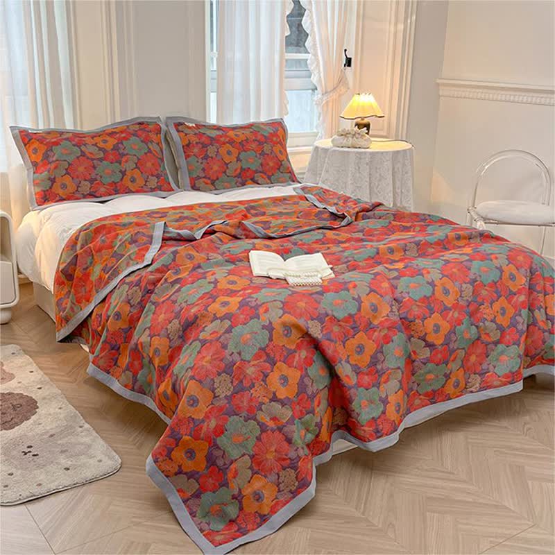 Cotton Floral Reversible Coverlet | Eco-Friendly | Full, Queen, King Sizes