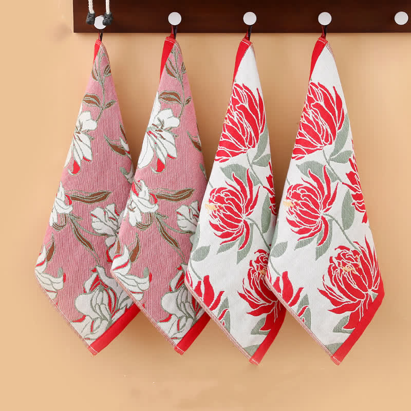 Hand Towels | Pure Cotton Floral Jacquard | Set of 2 or 4
