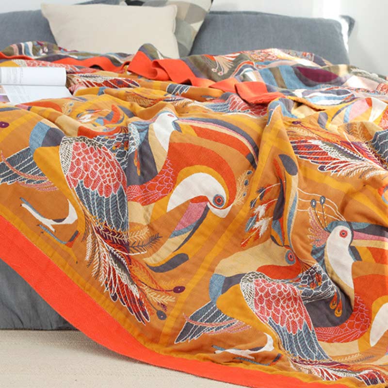 Toucan Bird Reversible Quilt | 100% Organic Cotton | Queen Size