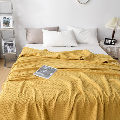Solid Color Waffle Cotton Reversible Quilt | 100% Organic Cotton | Full/Queen Size