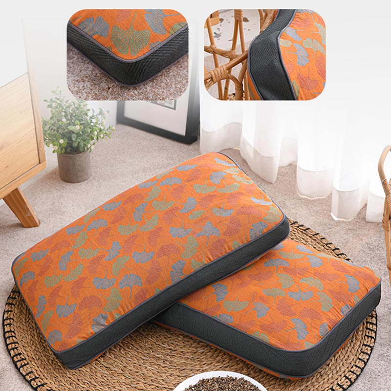 Buckwheat Pillow | Eco-Friendly Cotton Ginkgo Leaf Case | Small 14" x 21"