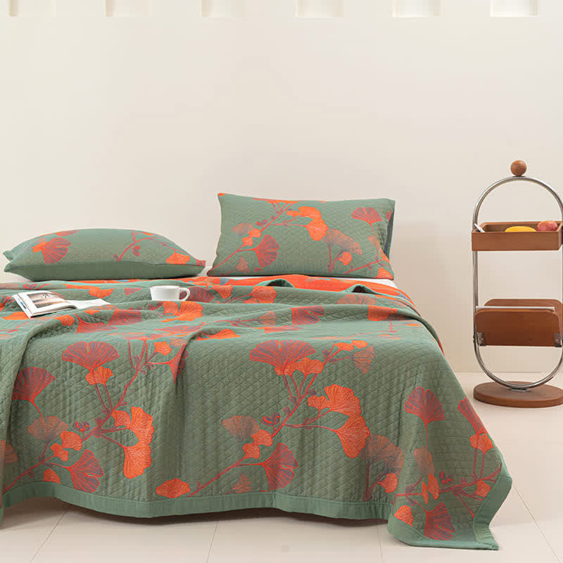 Ginkgo Leaf Quilt | 100% Organic Cotton | Orange