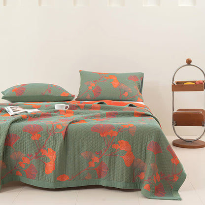 Ginkgo Leaf Quilt | 100% Organic Cotton | Orange
