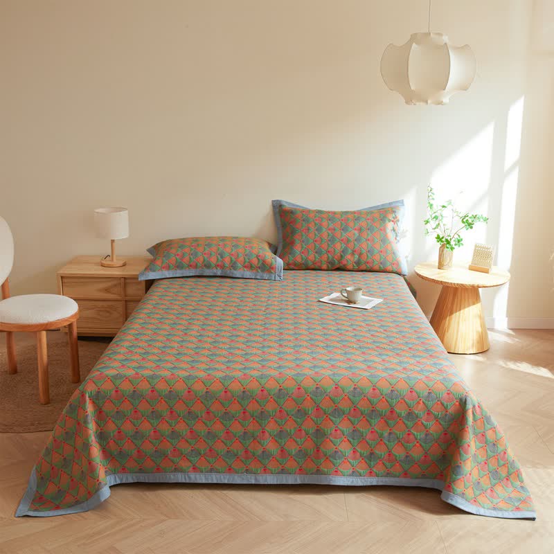 Cotton Gauze Quilt | Organic Cotton with Peacock Tail Design | Full/Queen Size Options