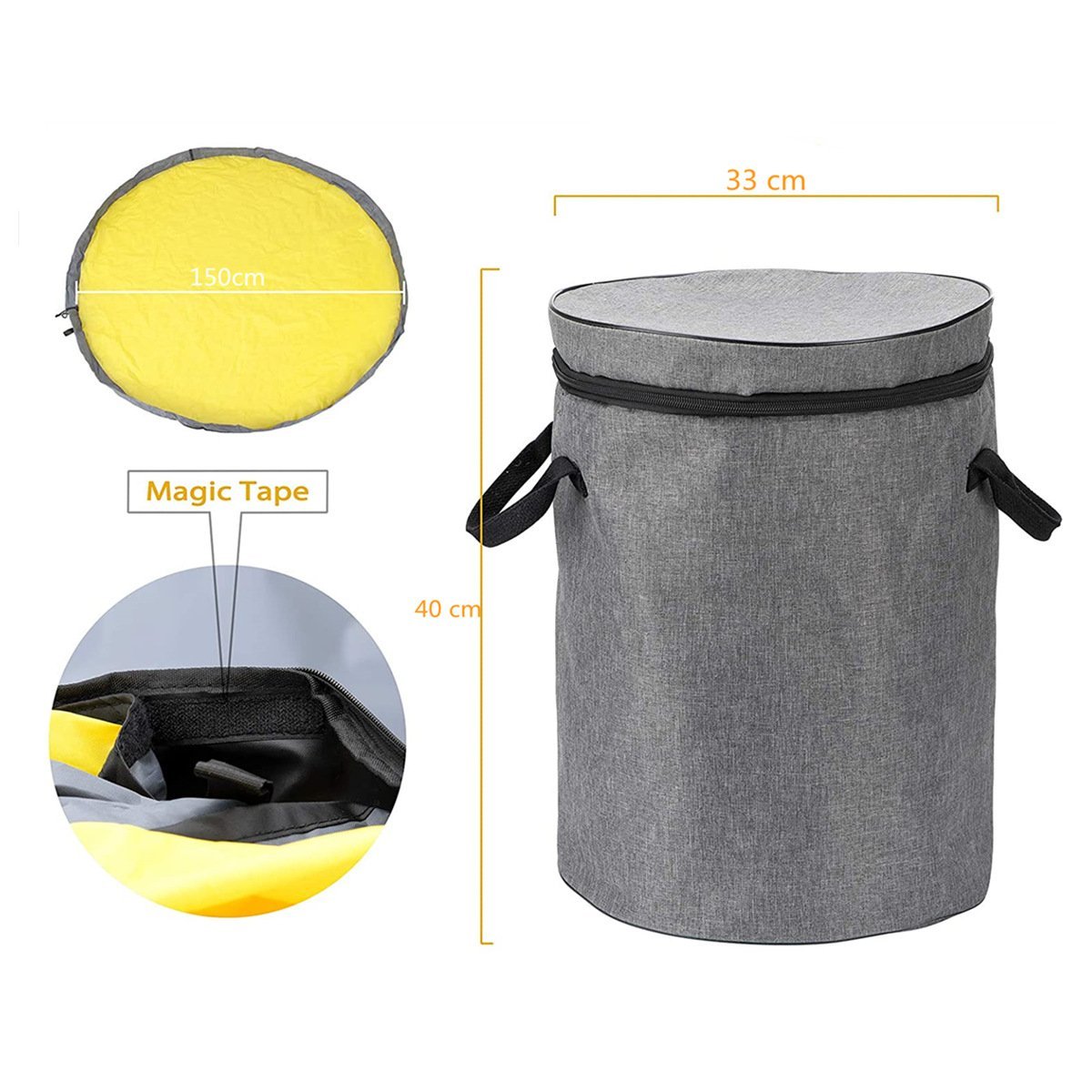 Collapsible Toy Storage Bag & Play Mat | Durable with Zipper Lid | 30 cm Diameter