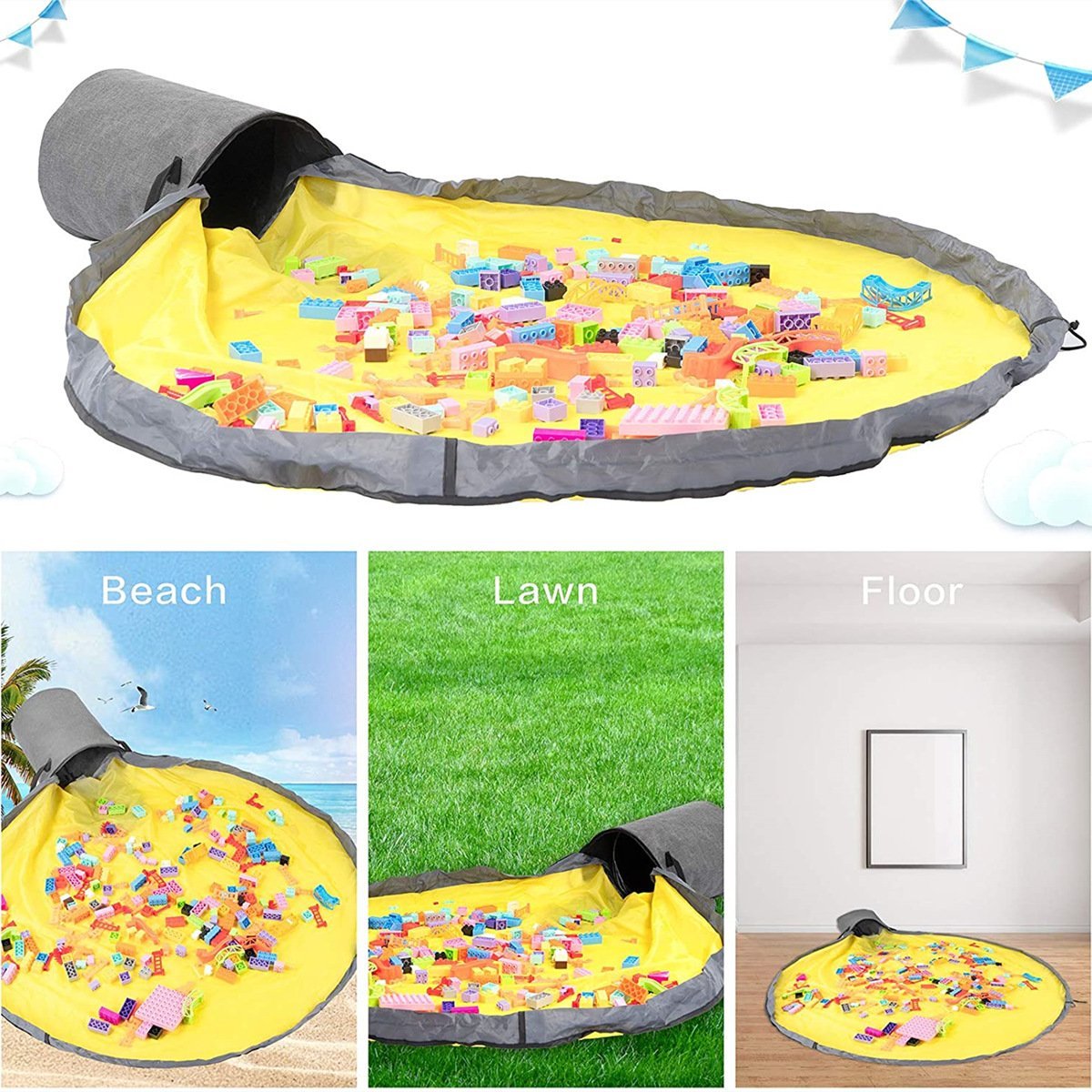 Collapsible Toy Storage Bag & Play Mat | Durable with Zipper Lid | 30 cm Diameter