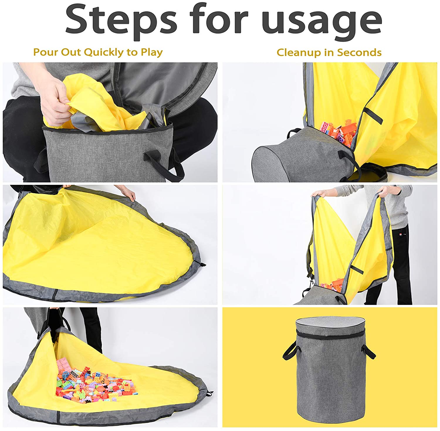Collapsible Toy Storage Bag & Play Mat | Durable with Zipper Lid | 30 cm Diameter