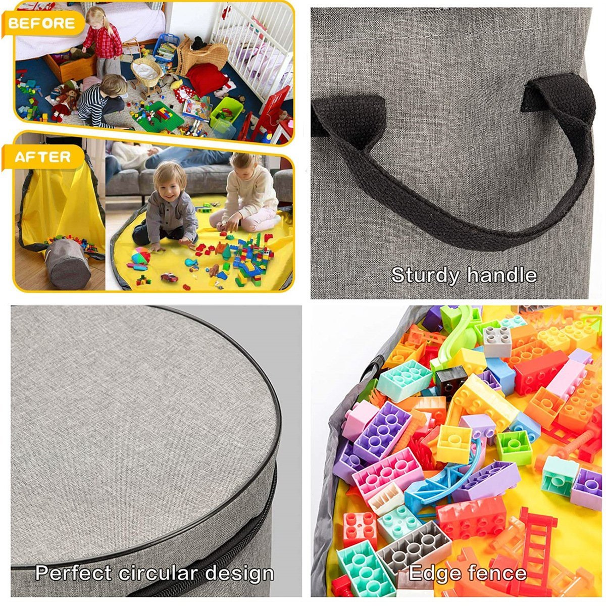 Collapsible Toy Storage Bag & Play Mat | Durable with Zipper Lid | 30 cm Diameter