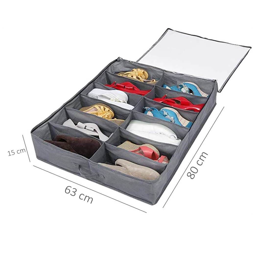 Under-Bed Shoe Storage Bags | Durable Zippered Organizer | 2 Pack, Fits 24 Pairs