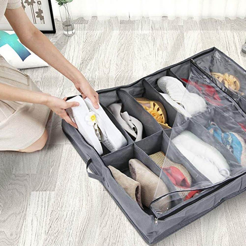 Under-Bed Shoe Storage Bags | Durable Zippered Organizer | 2 Pack, Fits 24 Pairs