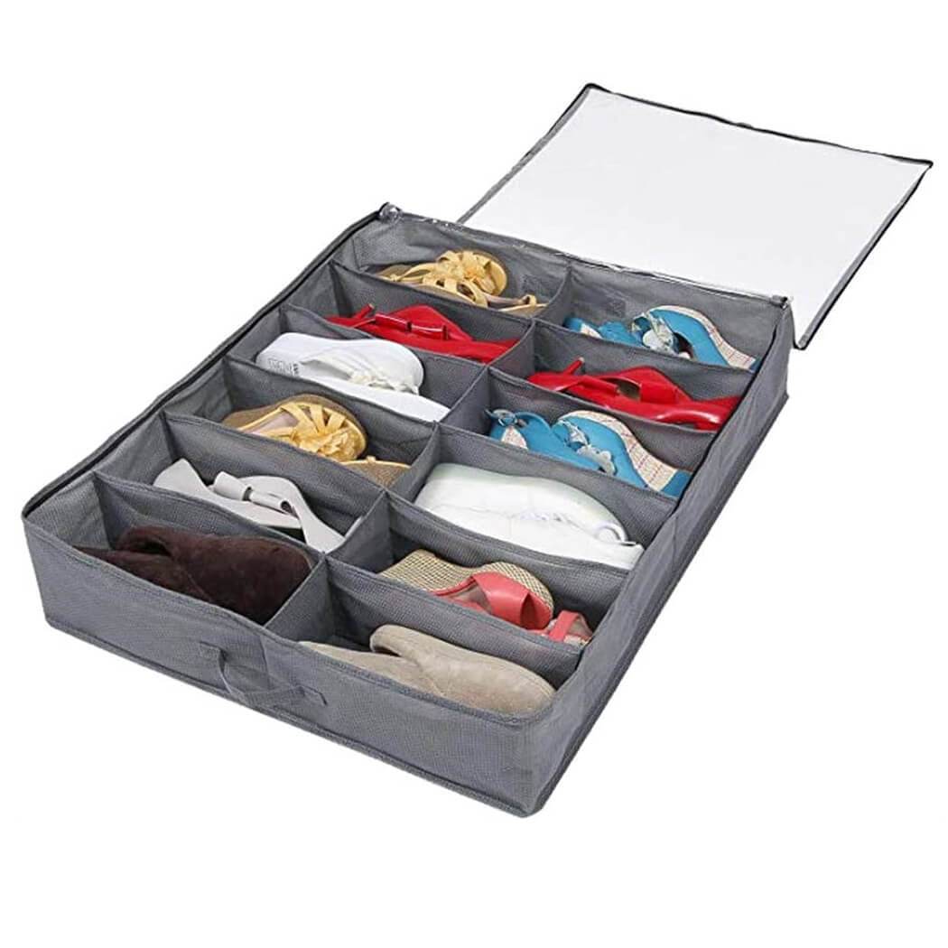 Under-Bed Shoe Storage Bags | Durable Zippered Organizer | 2 Pack, Fits 24 Pairs