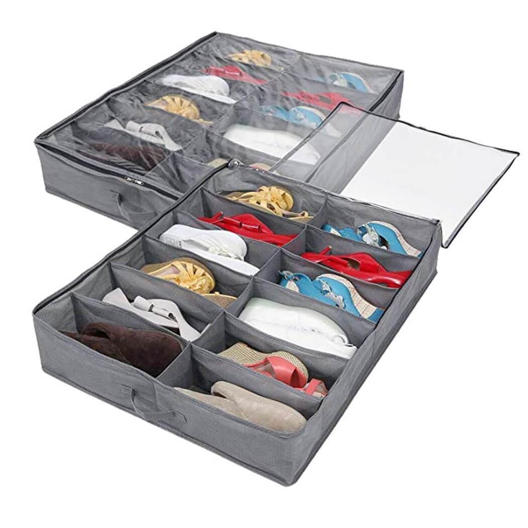Under-Bed Shoe Storage Bags | Durable Zippered Organizer | 2 Pack, Fits 24 Pairs