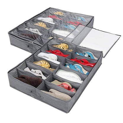 Under-Bed Shoe Storage Bags | Durable Zippered Organizer | 2 Pack, Fits 24 Pairs