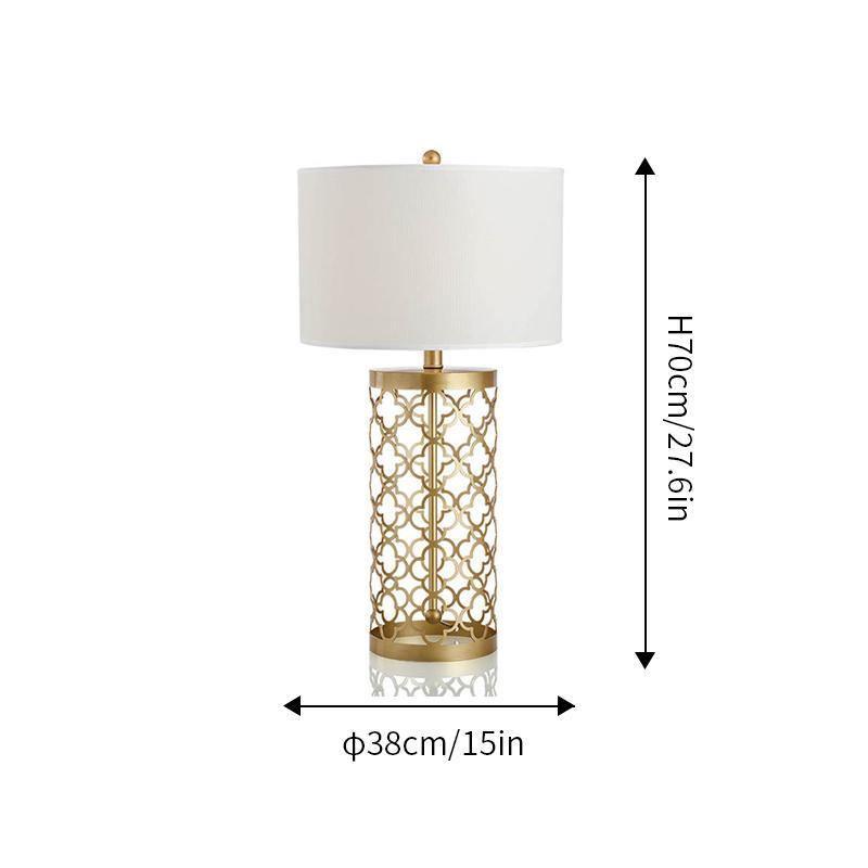 Openwork Table Lamp | Gold Metal Base | Satin Lampshade