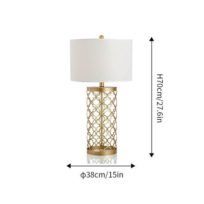 Openwork Table Lamp | Gold Metal Base | Satin Lampshade