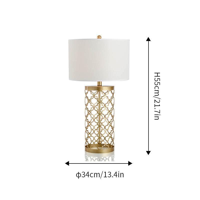 Openwork Table Lamp | Gold Metal Base | Satin Lampshade