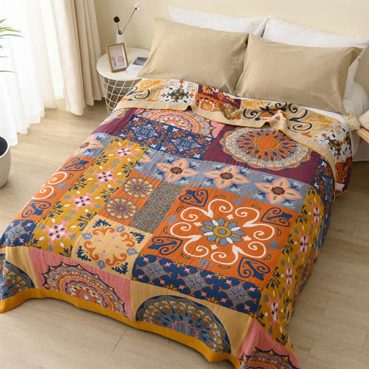 Reversible Quilt | 100% Organic Cotton | Full/Queen Size | Colorful Flower