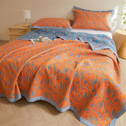 Cotton Gauze Quilt | Reversible Feather Design | Full/Queen Size