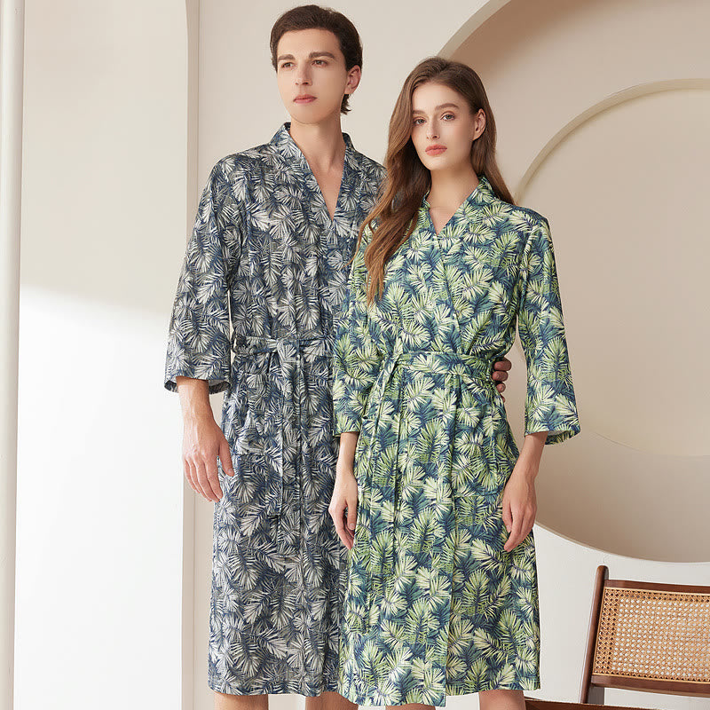 Palm Leaves Bathrobe | Absorbent Polyester | Loose-Fit Design