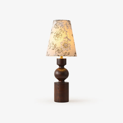 Wooden Table Lamp | Dark Walnut Base with Floral Shade | 22cm Diameter
