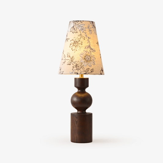 Wooden Table Lamp | Dark Walnut Base with Floral Shade | 22cm Diameter