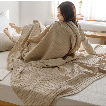 Solid Color Waffle Cotton Reversible Quilt | 100% Organic Cotton | Full/Queen Size
