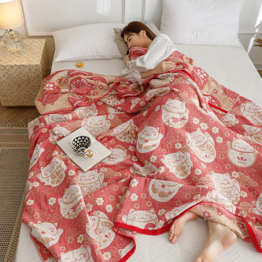 Cat Reversible Quilt | Breathable Organic Cotton | Full/Queen Size