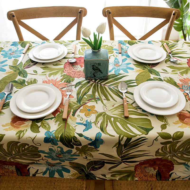 Tropical Monstera Tablecloth | Pure Cotton | Multiple Sizes Available