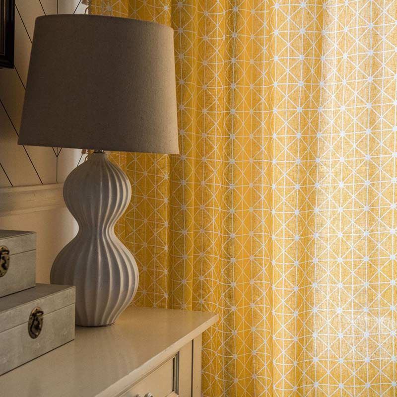 Yellow Plaid Semi-Blackout Curtains | Cotton with Tassels | 1 Piece