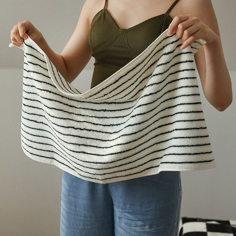 Breathable Cotton Bath Towel | White & Black Striped | 70cm x 140cm