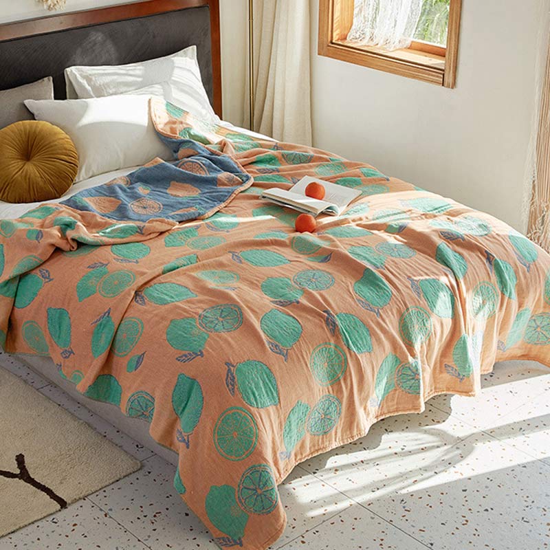 Lemon Pattern Reversible Quilt | 100% Organic Cotton | Full/Queen Size