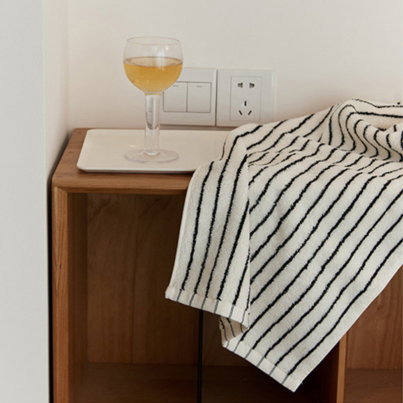 Breathable Cotton Bath Towel | White & Black Striped | 70cm x 140cm