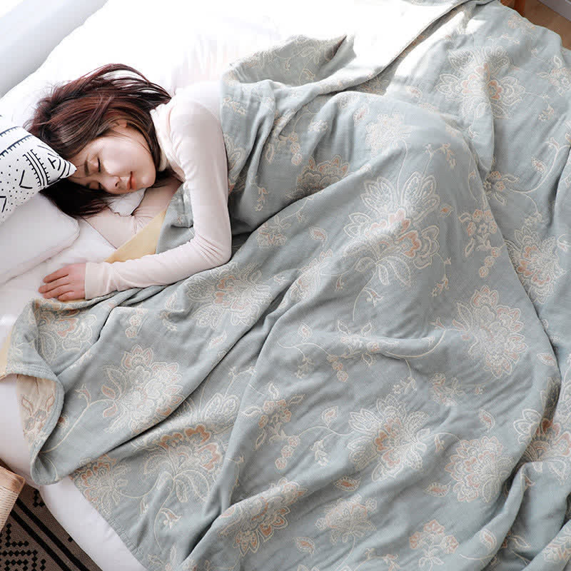Cotton Sofa Blanket | Lightweight Flower Print | Reversible Design 59" x 79"