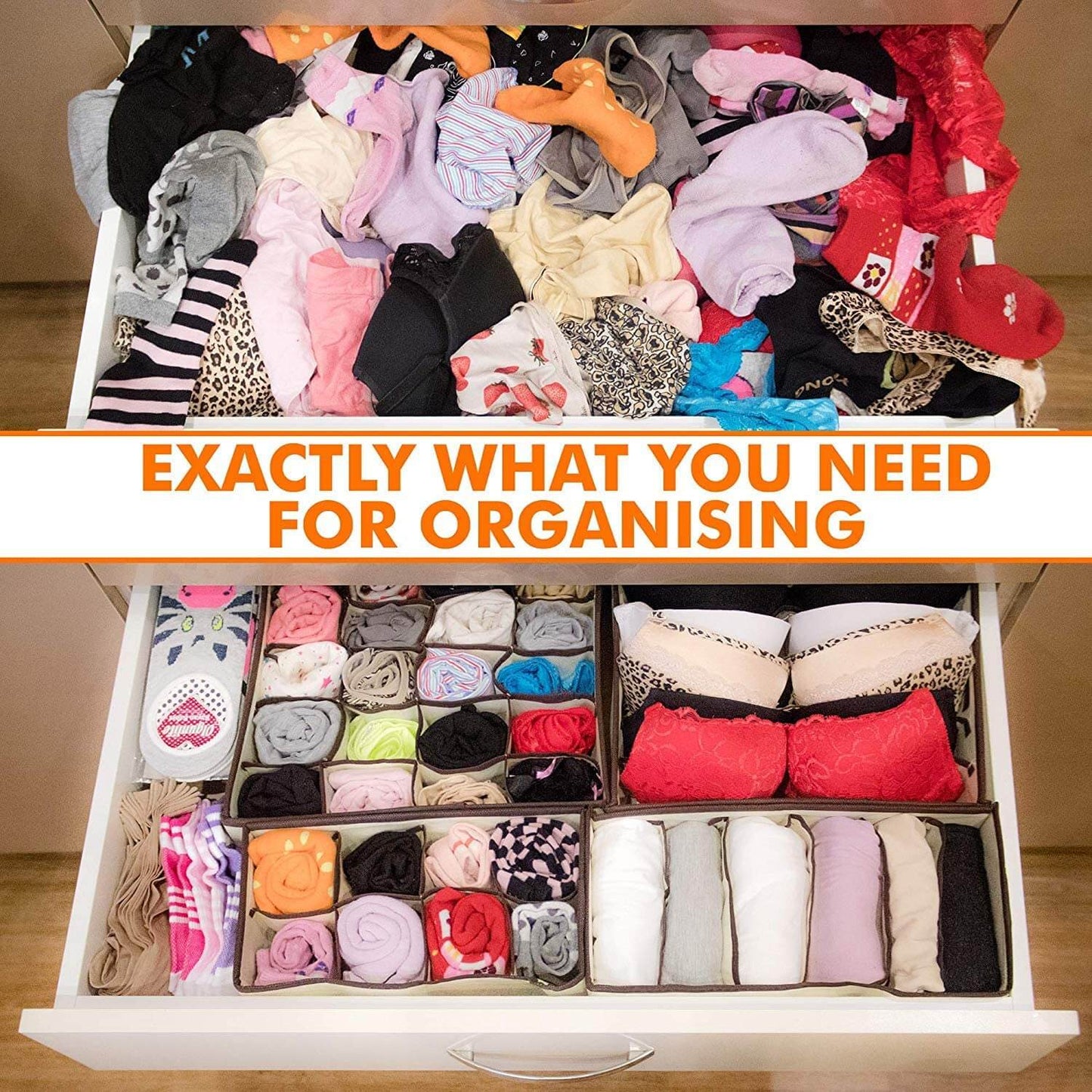 Drawer Organizers | Collapsible Storage Dividers | 24 Cell, 2 Pack, Beige
