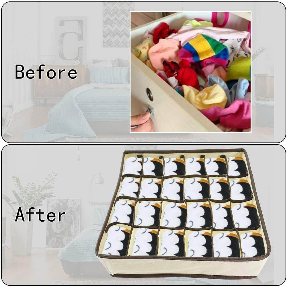 Drawer Organizers | Collapsible Storage Dividers | 24 Cell, 2 Pack, Beige