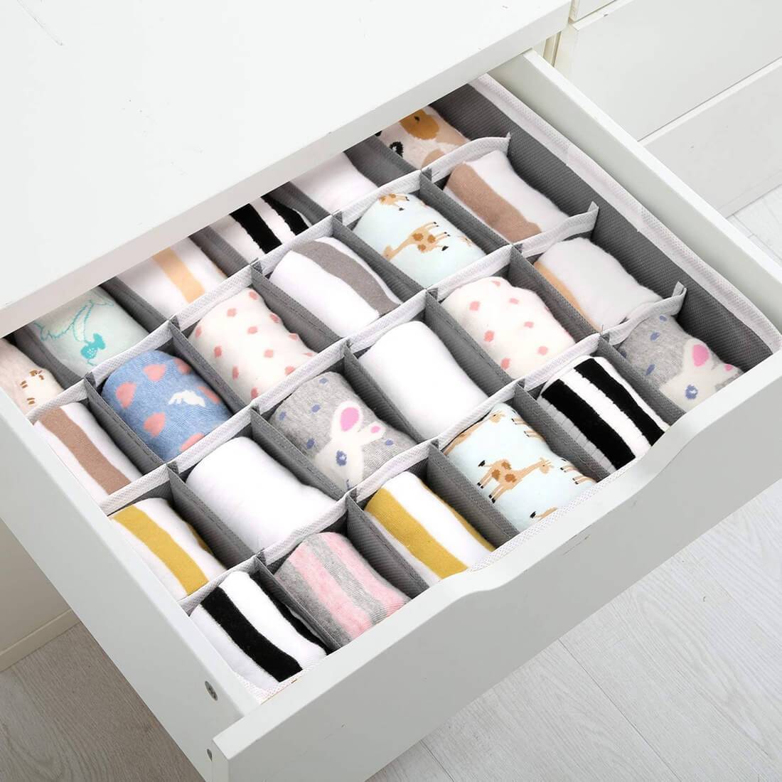 Drawer Organizers | Collapsible Storage Dividers | 24 Cell, 2 Pack, Beige