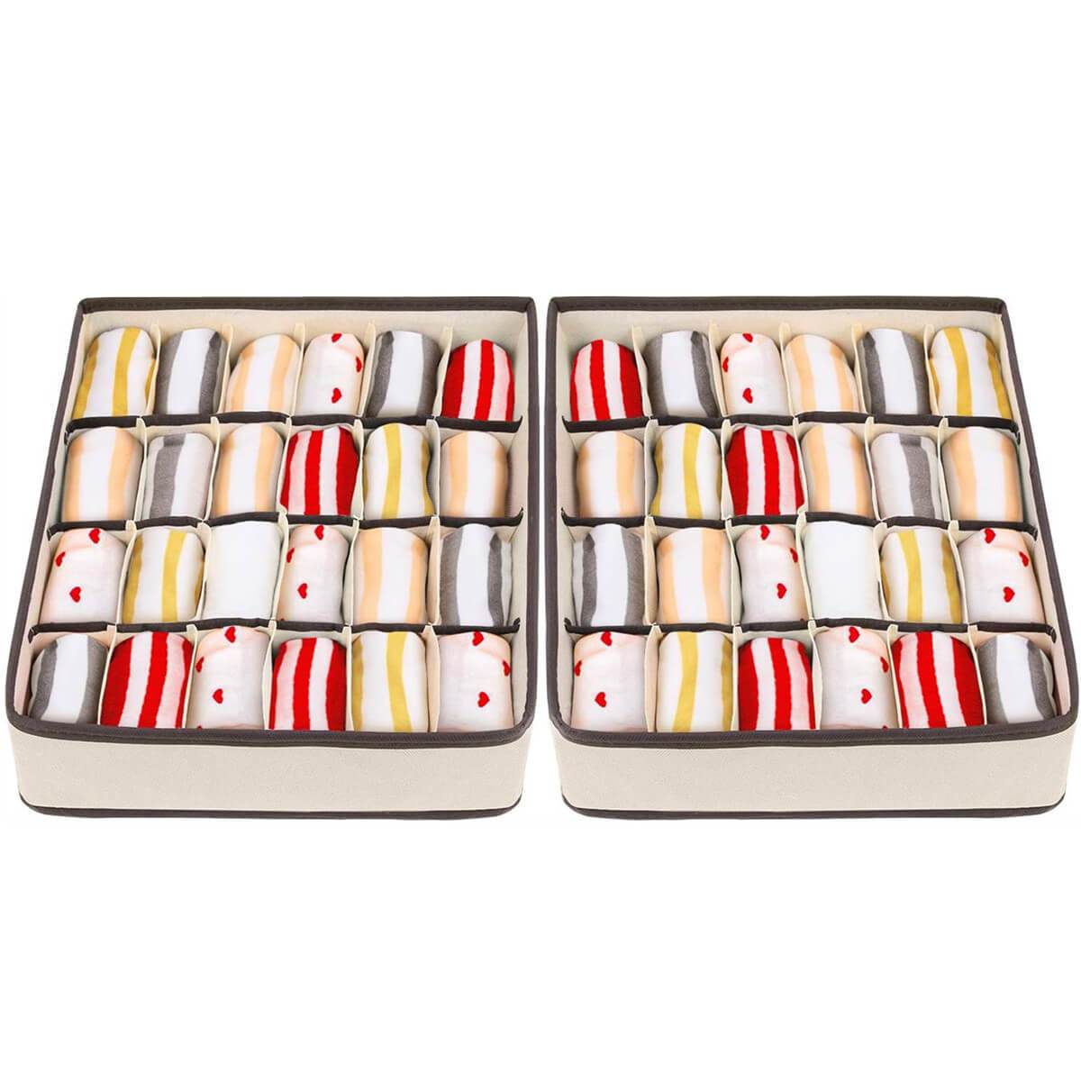 Drawer Organizers | Collapsible Storage Dividers | 24 Cell, 2 Pack, Beige