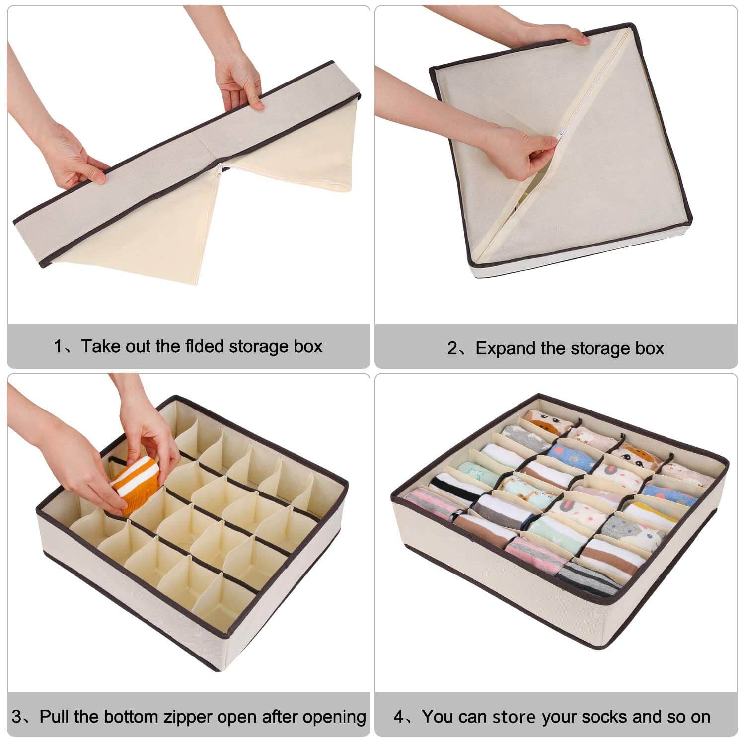 Drawer Organizers | Collapsible Storage Dividers | 24 Cell, 2 Pack, Beige