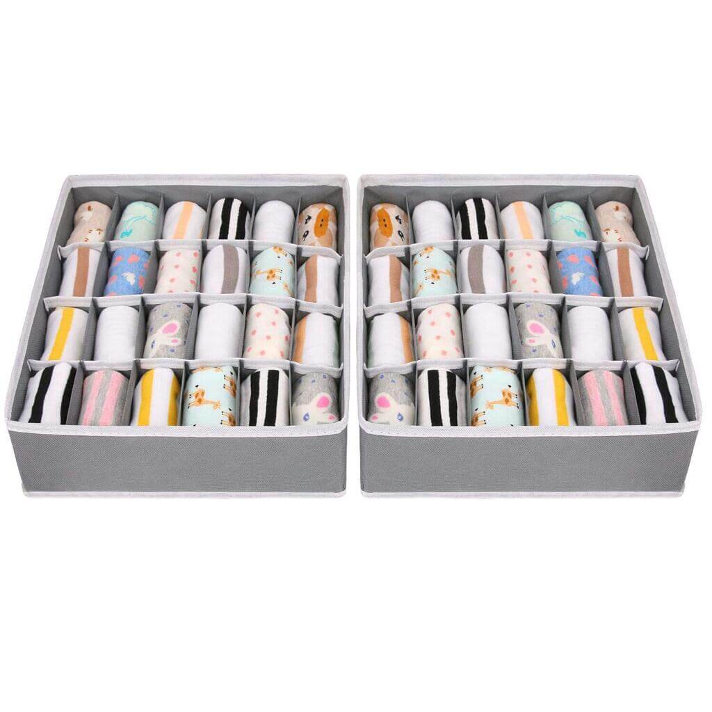 Drawer Organizers | Collapsible Storage Dividers | 24 Cell, 2 Pack, Beige