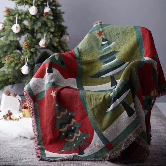Christmas Tree Tassel Blanket | Soft Polyester-Cotton Blend | 51" x 63"