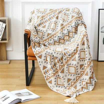 Cozy Knitted Blanket | Soft Acrylic Fiber | Decorative Tassel Design