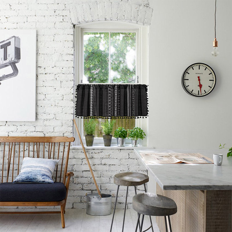 Tassel Tier Curtain | Cotton Linen | Black and White